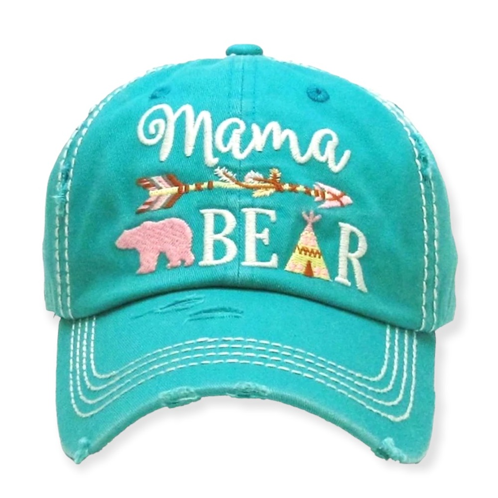 Turquoise “Mama Bear” distressed cap